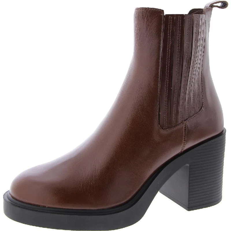 Kayden Womens Leather Block Heel Ankle Boots Monochromatic Shoe Look  
