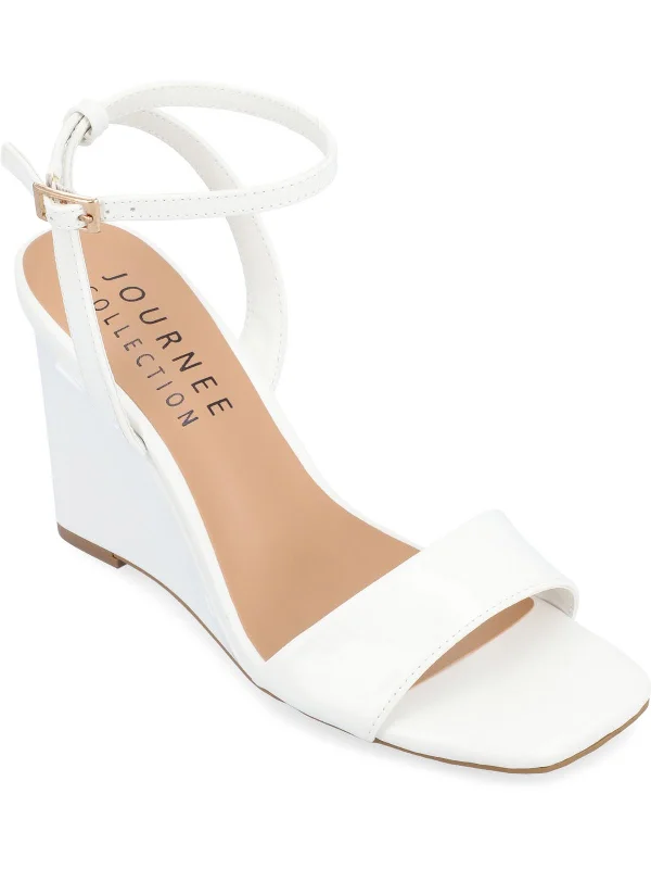 KONNA Womens Faux Leather Square Toe Wedge Sandals Comfortable Derby Style  