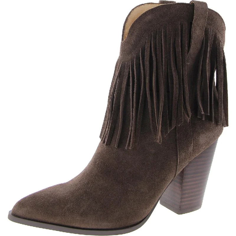 Lainey Womens Suede Block Heel Ankle Boots Loose - Fit Slipper Style  