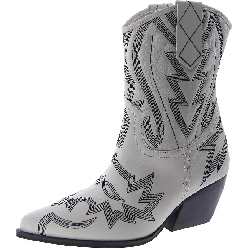 Leo Womens Leather Mid-Calf Cowboy, Western Boots Minimalist Sneaker Style  
