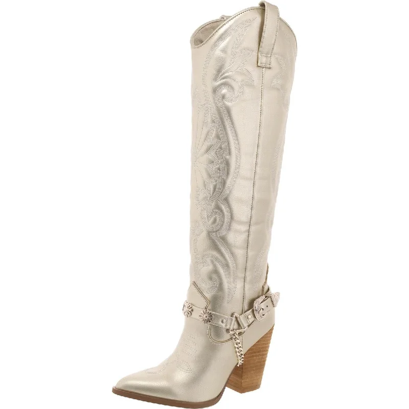 Lesley Womens Chain Buckle Cowboy, Western Boots Quilted Shoe Design  