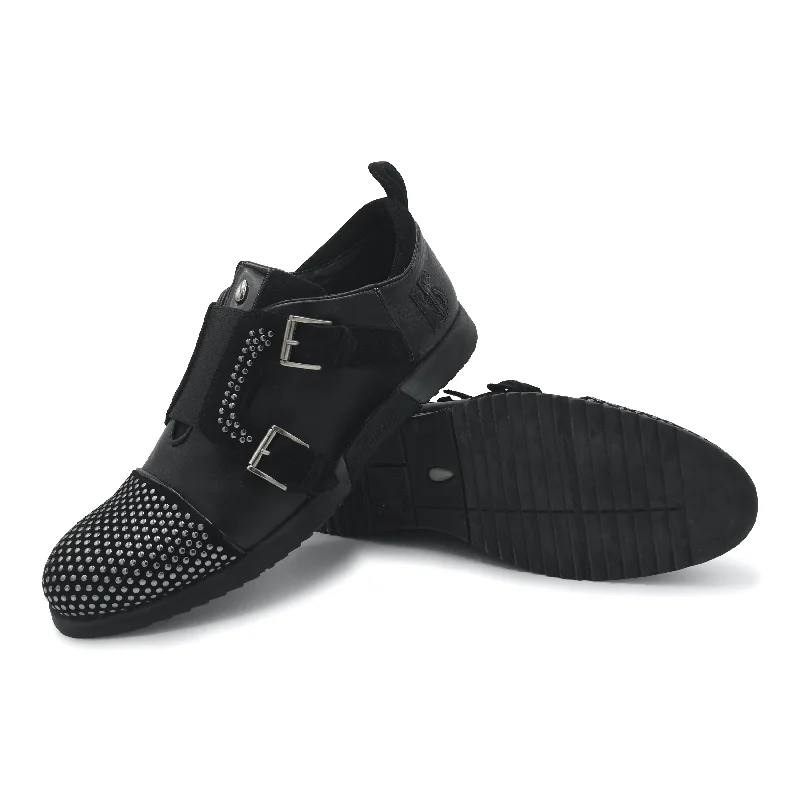 LU25121- Black Studded Double Monk Trainer Blue Coast Loafer Aesthetic 