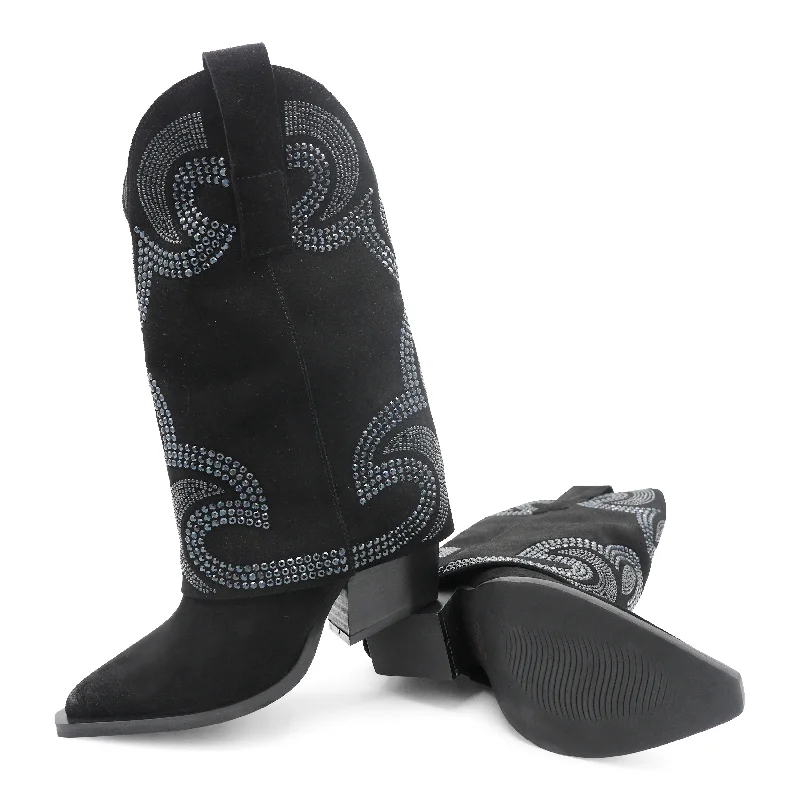 M690M24 - Black Sparkle Shark Fold Over Camouflage Print Boot Style  