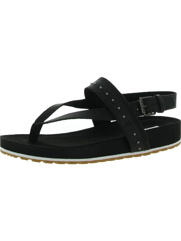 Malibu Waves Womens Leather Flip Flop Thong Sandals Metallic Trim Shoe Design  