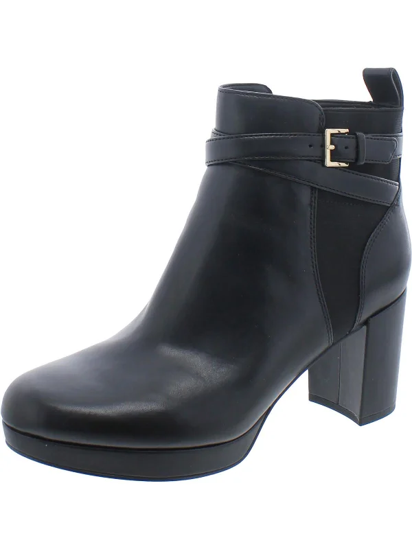 Nella Womens Leather Block Heel Ankle Boots Single - Buckle Monk Look  