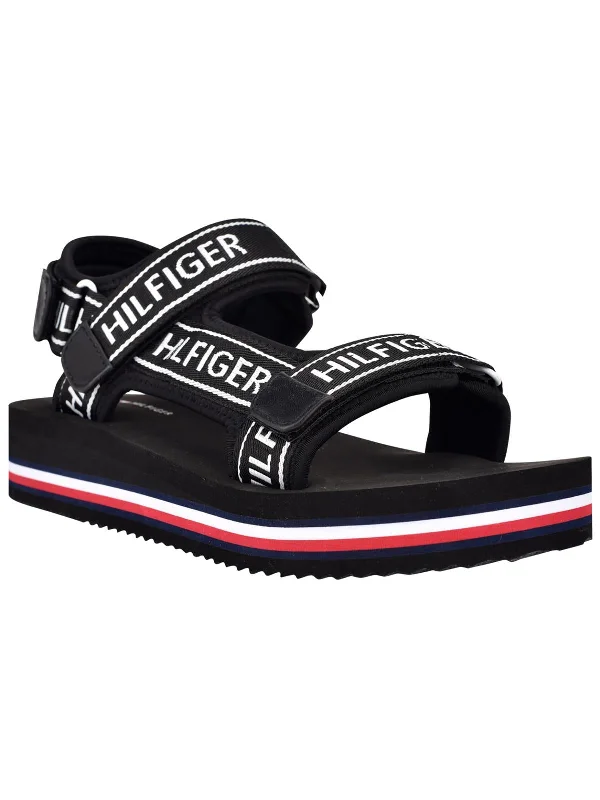 Nurii Womens Logo Ankle Strap Flatform Sandals Minimalist Sneaker Style  