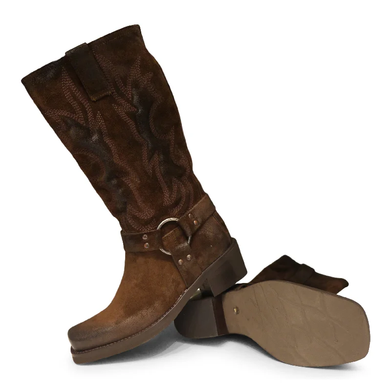 PX842 - Oily Suede Brown Biker Moccasin Soft - Sole Style  