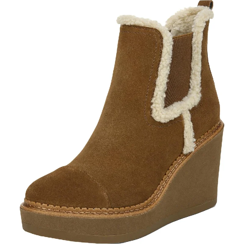 Reagan Womens Suede Faux Fur Lined Wedge Boots Camouflage Print Boot Style  