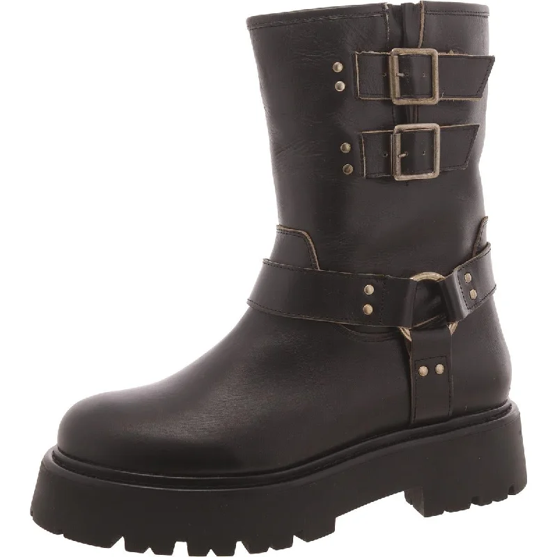Reika Womens Leather Lugged Sole Mid-Calf Boots Art Deco - Inspired Shoe Look  