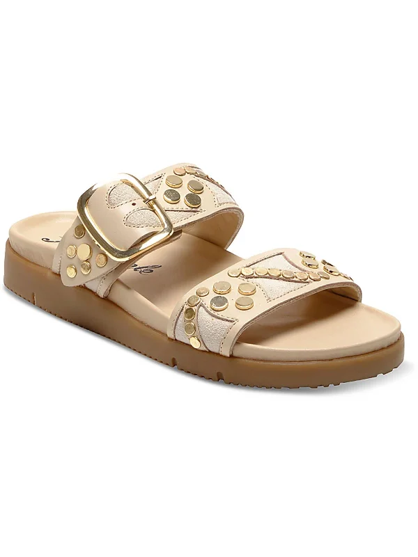 Revelry Womens Rubber Studded Slide Sandals Distressed Leather Shoe Style  