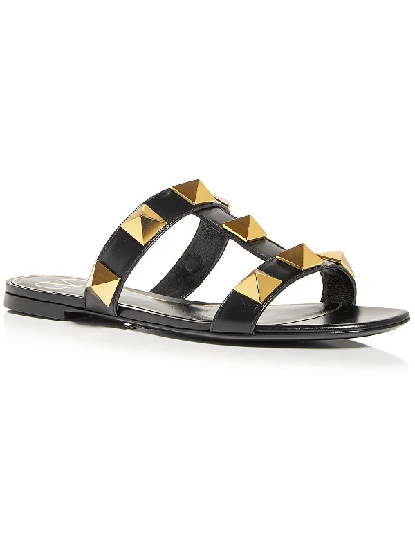 Roman Stud Slide Womens Leather Slip On Slide Sandals Neon - Accent Sneaker Look  