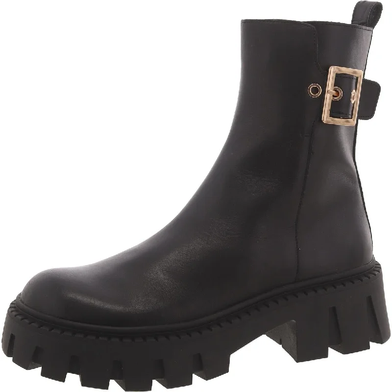 Sameera Womens Leather Lugged Sole Ankle Boots Athleisure Derby Style  