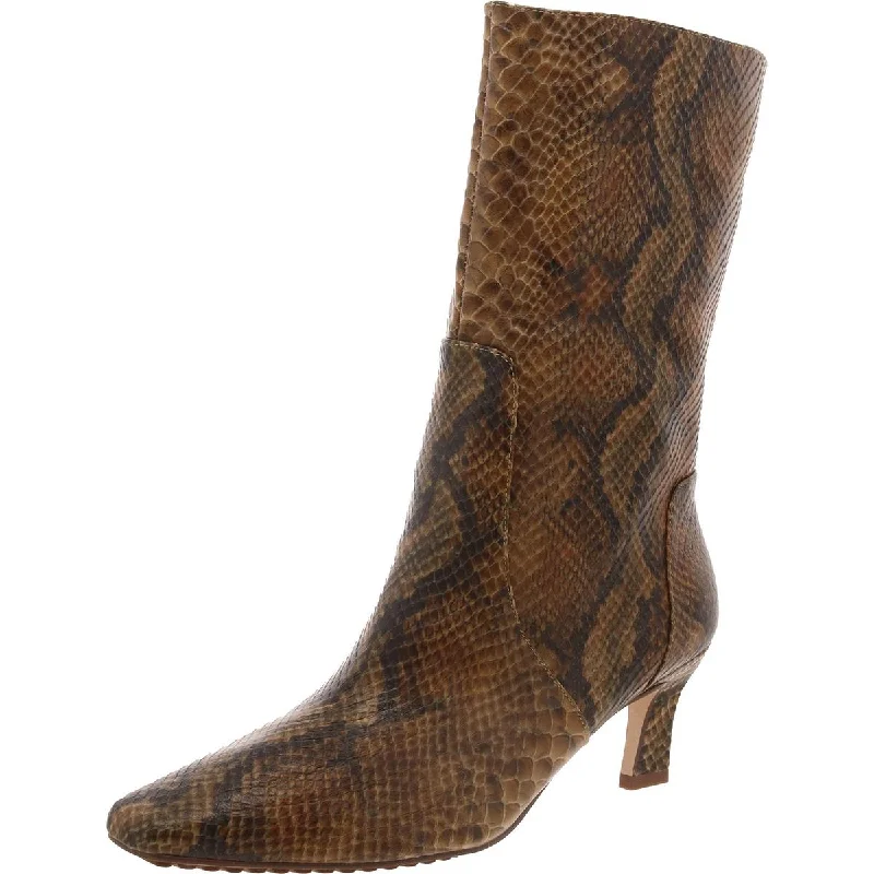 Savina Womens Leather Slip On Mid-Calf Boots Striped Shoe Style  