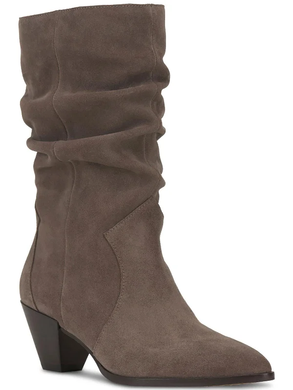 Sensenny Womens Suede Pointed Toe Mid-Calf Boots Zip - Up Boot Style  