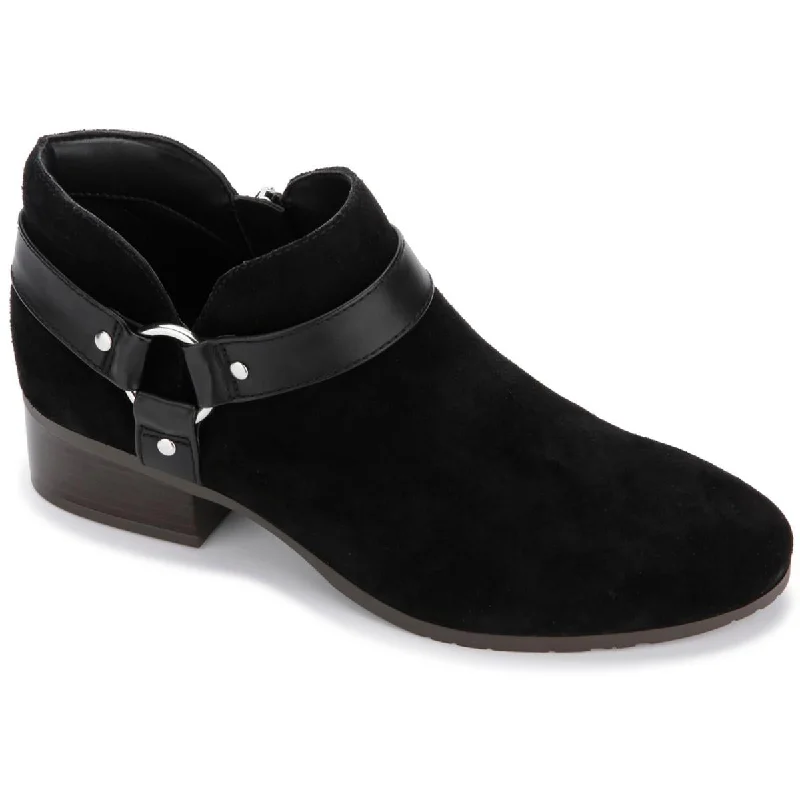 Side Skip Harness Womens Suede Booties Ankle Boots Checkered Shoe Pattern Look  