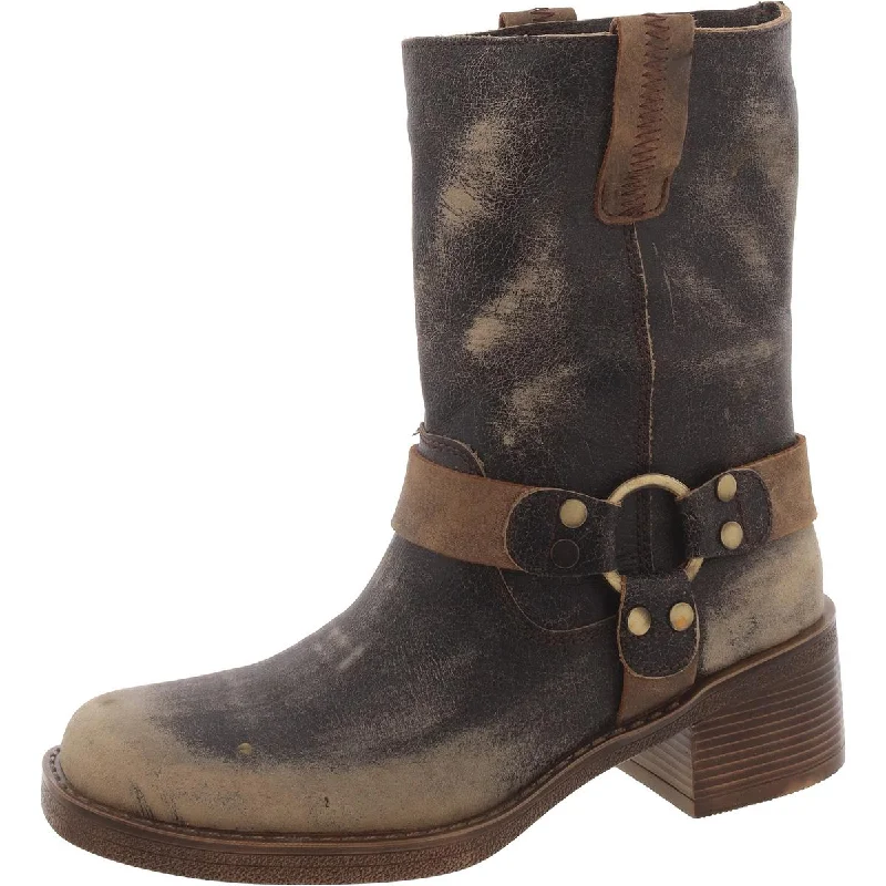 Spwarrow Womens Leather Distressed Ankle Boots Beaded Moccasin Design 