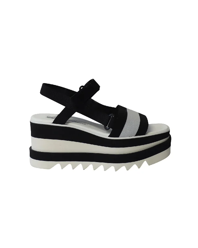 Stella Mccartney Elyse Chunky Platform Sandals in Monochromatic Black Canvas Business Monk Strap Style  
