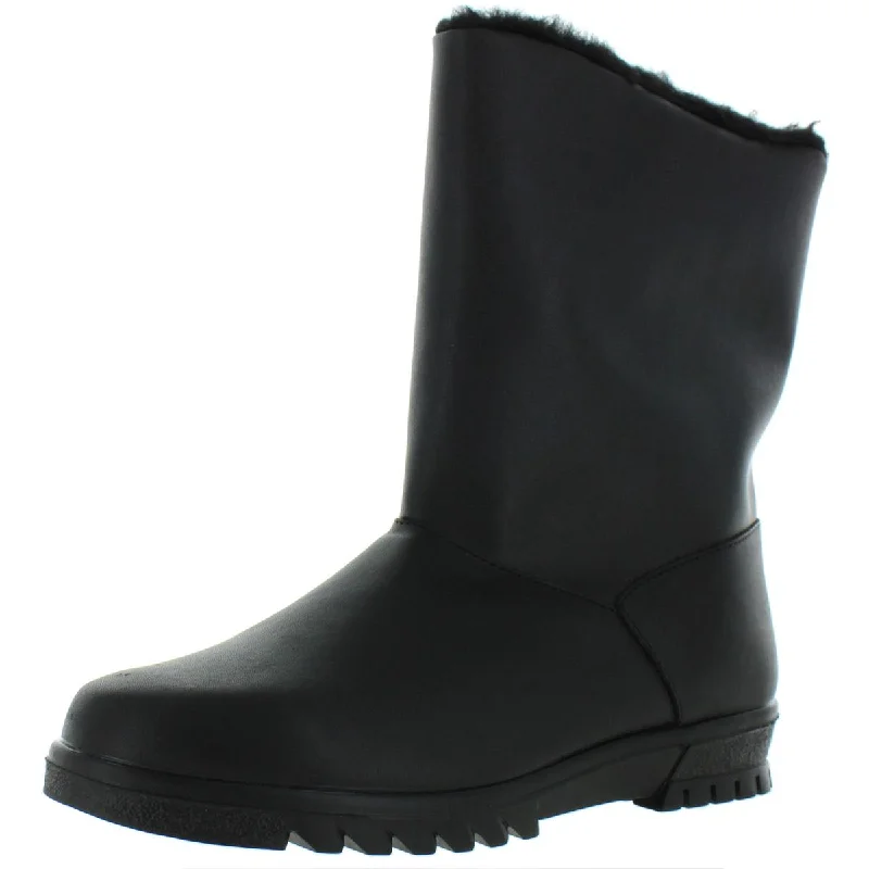 Summit Womens Mid-Calf Sherpa Lined Winter Boots Slide Sandal Beach Style  