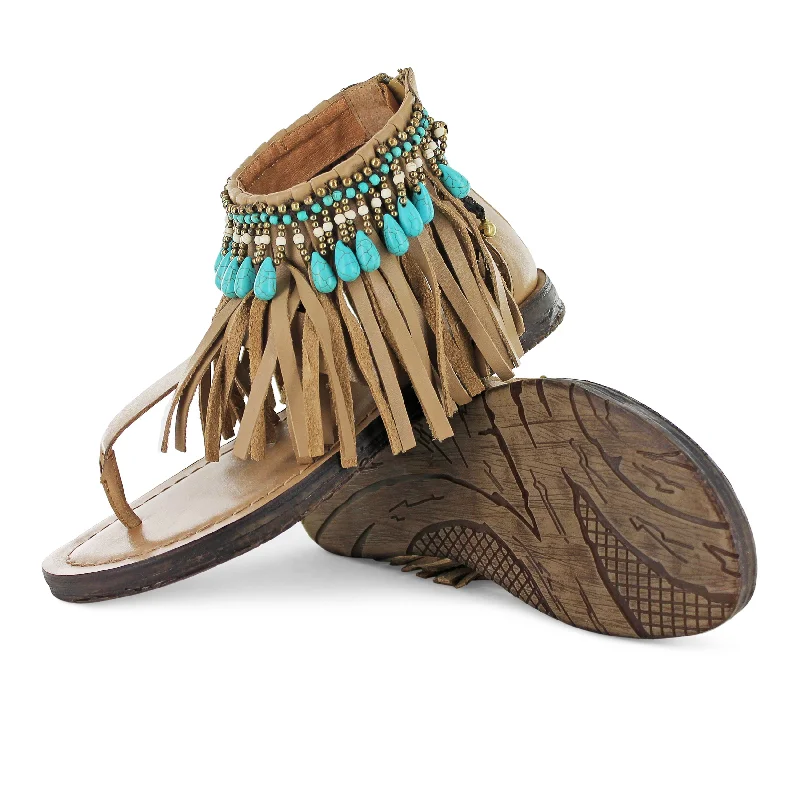 T0209 - Camel Fringe Distressed Leather Shoe Style  