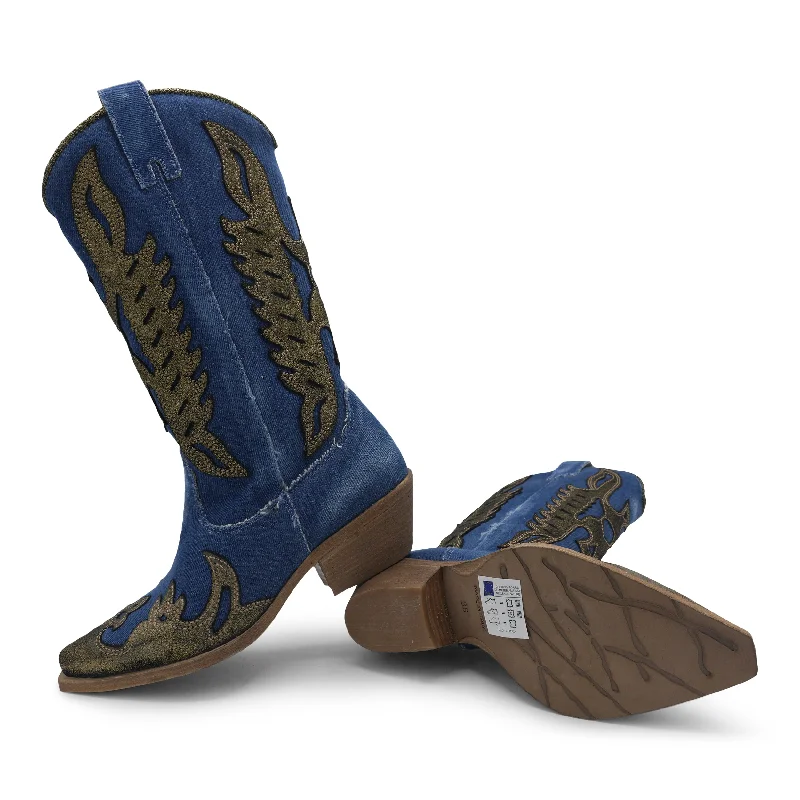 TB821 - BLUE DENIM/ GOLD EAGLE Zip - Up Boot Style  