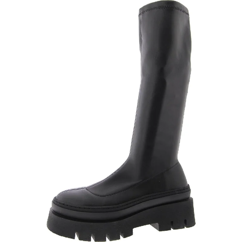 Titan Womens Faux Leather Padded Insole Knee-High Boots Ivy League Loafer Look 