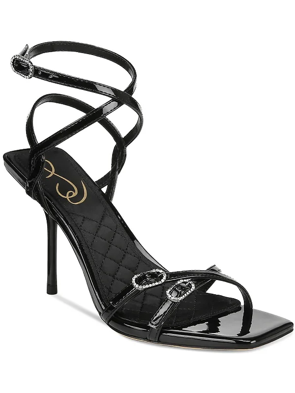 Trevin Womens Patent Rhinestone Slingback Sandals Zip - Up Boot Style  