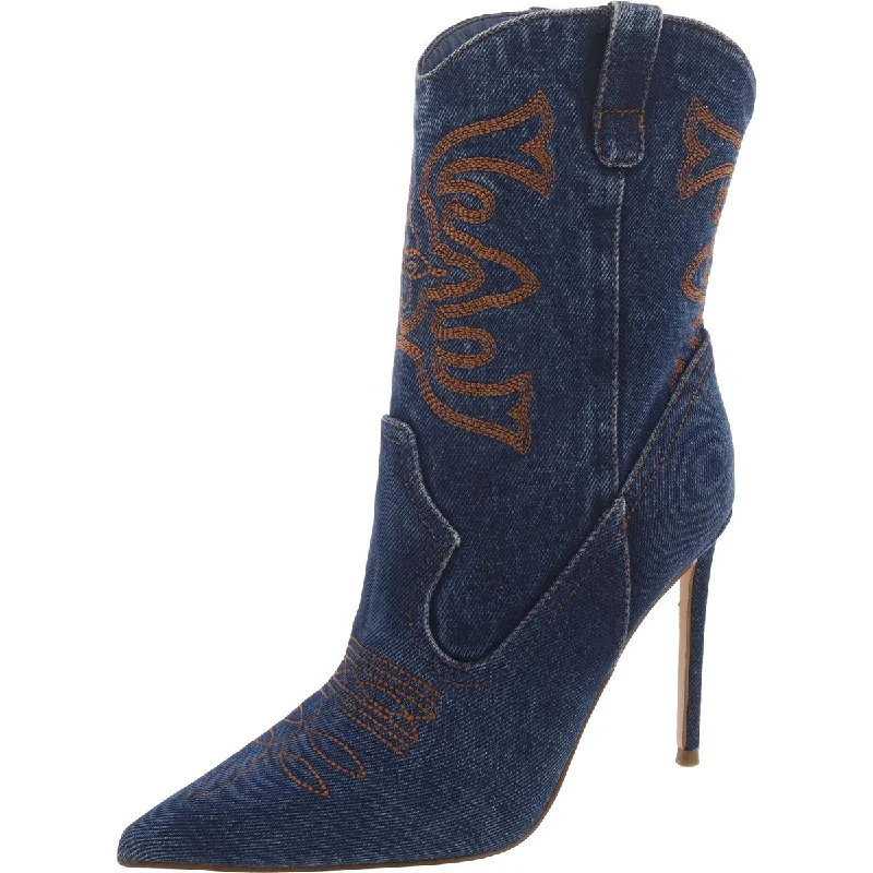 Venezia Womens Denim Pointed Toe Ankle Boots Tassel Driving Shoe Look 