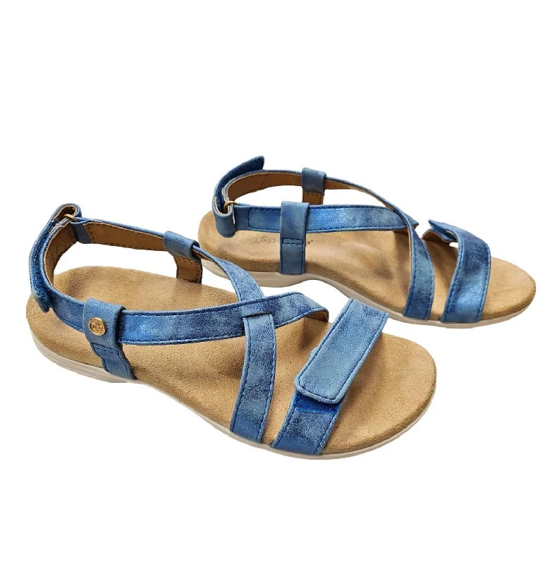 Women's Adjustable Strappy Sandal In Blue Art Deco - Inspired Shoe Look  