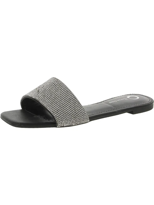 Womens Embellished Square Toe Slide Sandals Quilted Shoe Design  