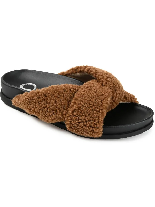 Womens Faux Fur Slip On Slide Sandals Dressy Chelsea Boot Style 