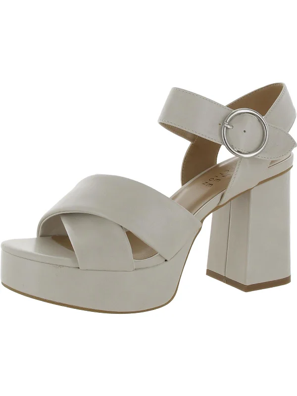 Womens Faux Leather Block Heel Monochromatic Shoe Look  