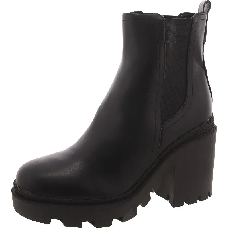 Womens Faux Leather Block Heel Chelsea Boots Monochromatic Shoe Look  