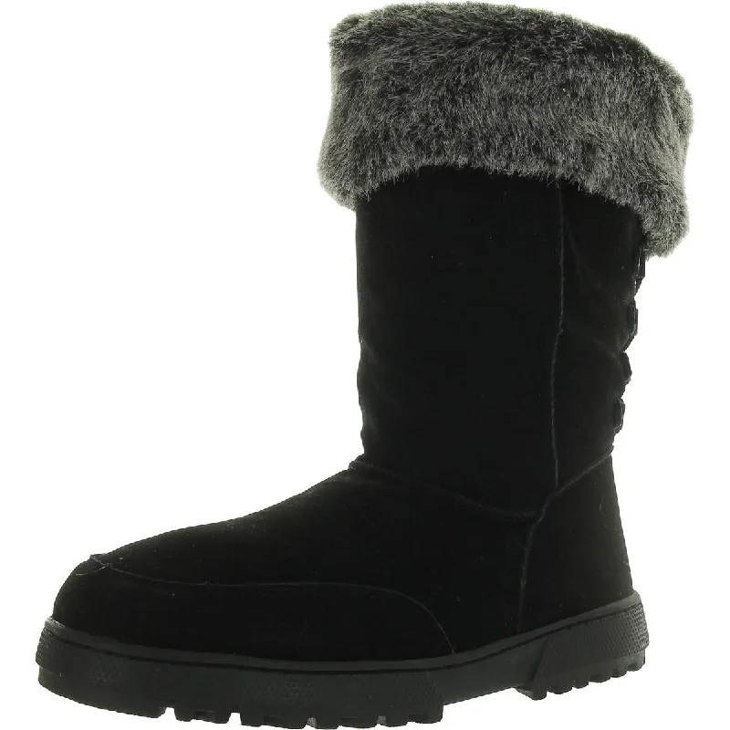 Womens Faux Leather Faux Fur Winter & Snow Boots Single - Buckle Monk Look  