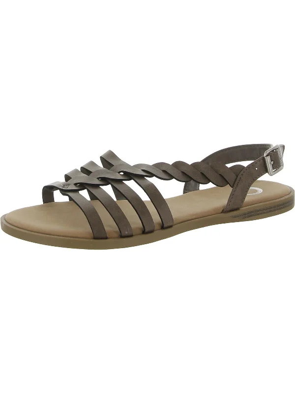 Womens Faux Leather Flat Slingback Sandals Chunky Platform Sneaker Style  
