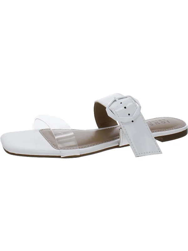Womens Faux Leather Slide Sandals Tailored Oxford Style 