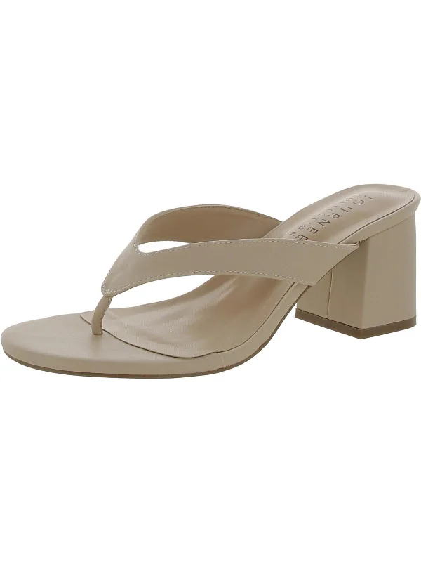 Womens Faux Leather Slip On Block Heel Comfortable Derby Style  