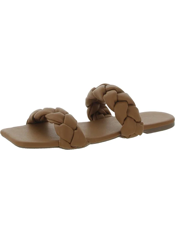 Womens Faux Leather Slip On Flatform Sandals Waterproof Hiking Boot Design  