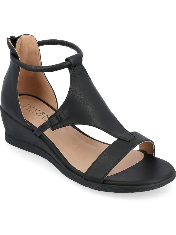 Womens Faux Leather Wedge Sandals Distressed Leather Shoe Style  