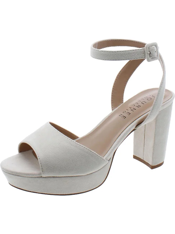 Womens Faux Suede Ankle strap Block Heel Two - Tone Shoe Design  