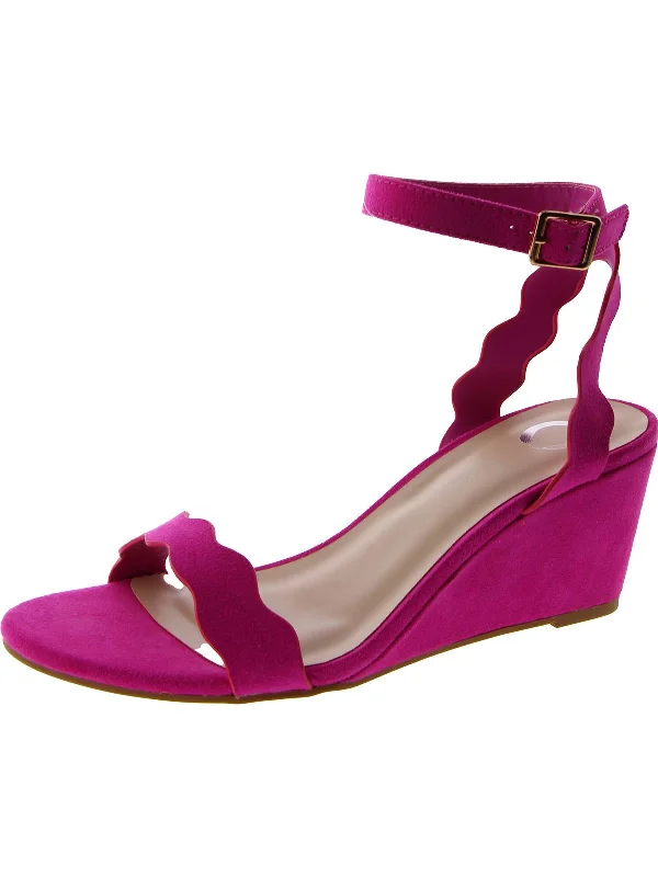 Womens Faux Suede Ankle Strap Wedge Sandals Athleisure Derby Style  