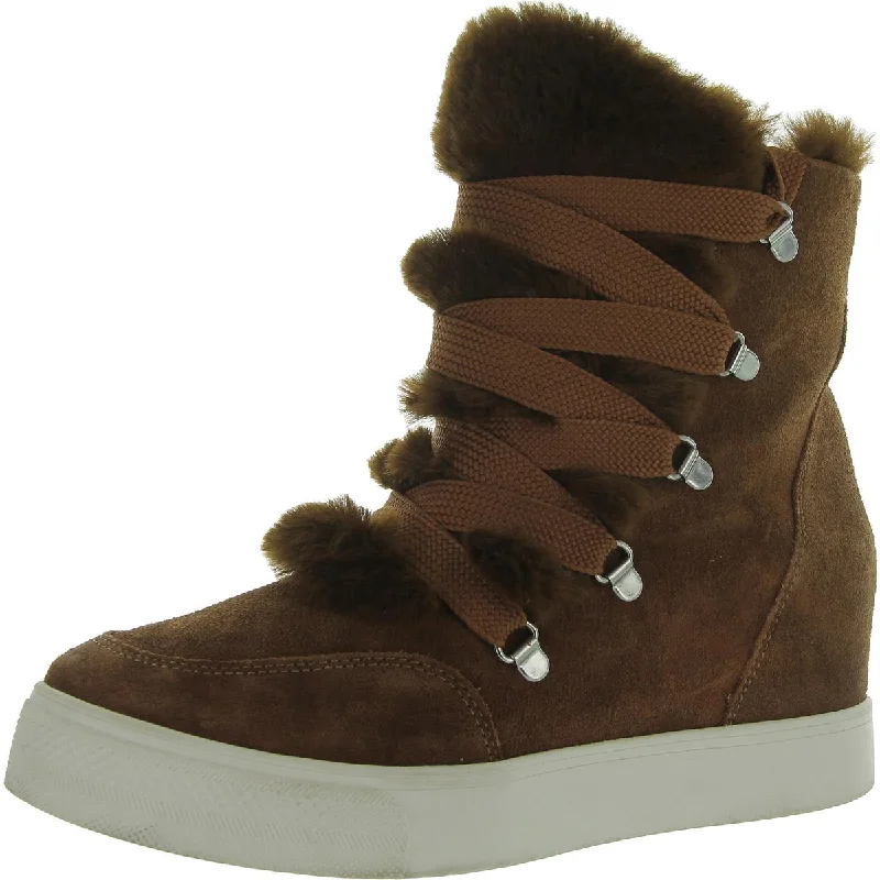 Womens Faux Suede Faux Fur Winter & Snow Boots Two - Tone Shoe Design  