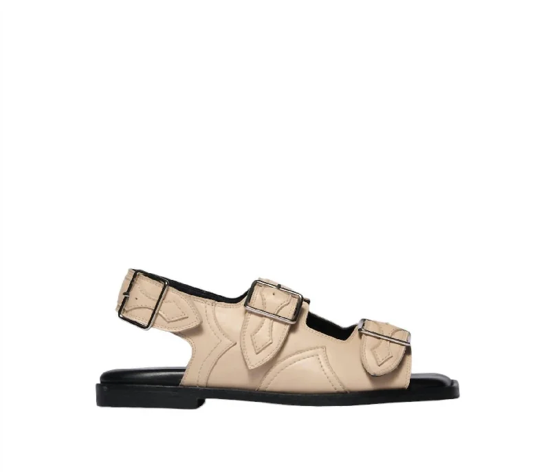 Women's Faye Western Buckle Sandal In Sand Calf Combat - Inspired Military Boot Look  