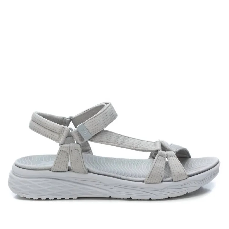 Women's Flat Sandals In Grey Comfortable Derby Style  