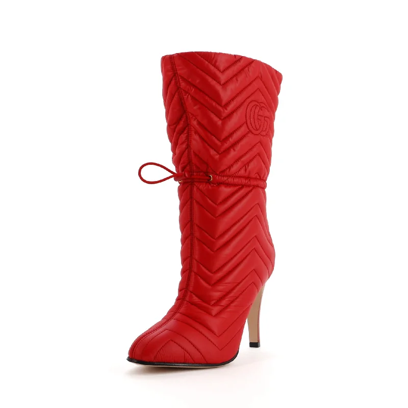 Women's GG Marmont Drawstring Ankle Boots Matelasse Nylon Dressy Chelsea Boot Style 