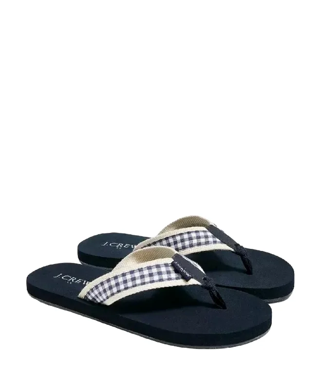 Women's Gingham Flip Flops In Navy Blue Comfortable Derby Style  