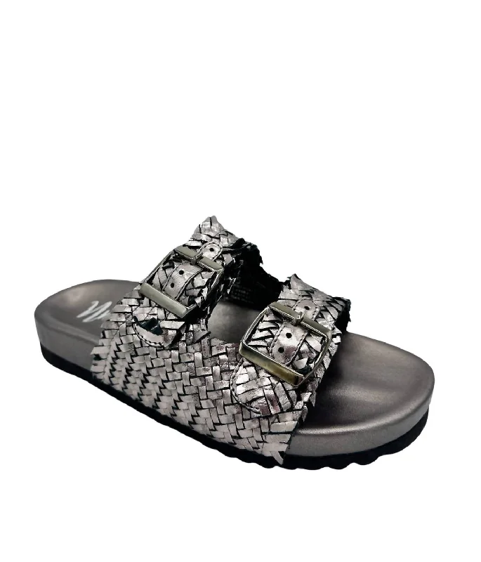 Women's Intertwine Dual Woven Strap Slide In Pewter Mod Oxford Design  