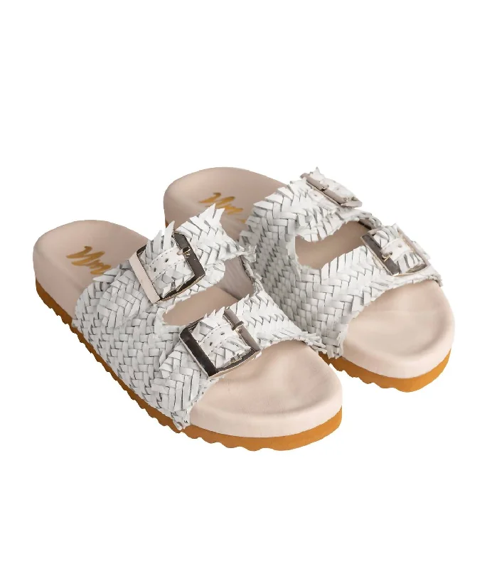 Women's Intertwine Dual Woven Strap Slide In White Camouflage Print Boot Style  