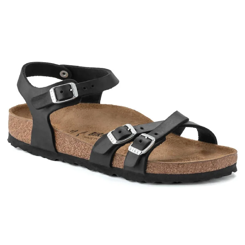 Women's Kumba Oiled Leather Sandal - Medium/wide In Black Memory - Foam Slipper Look  