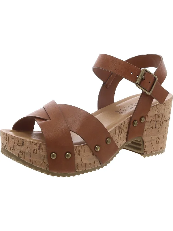 Womens Leather Block Heel Ankle Strap Aesthetic  