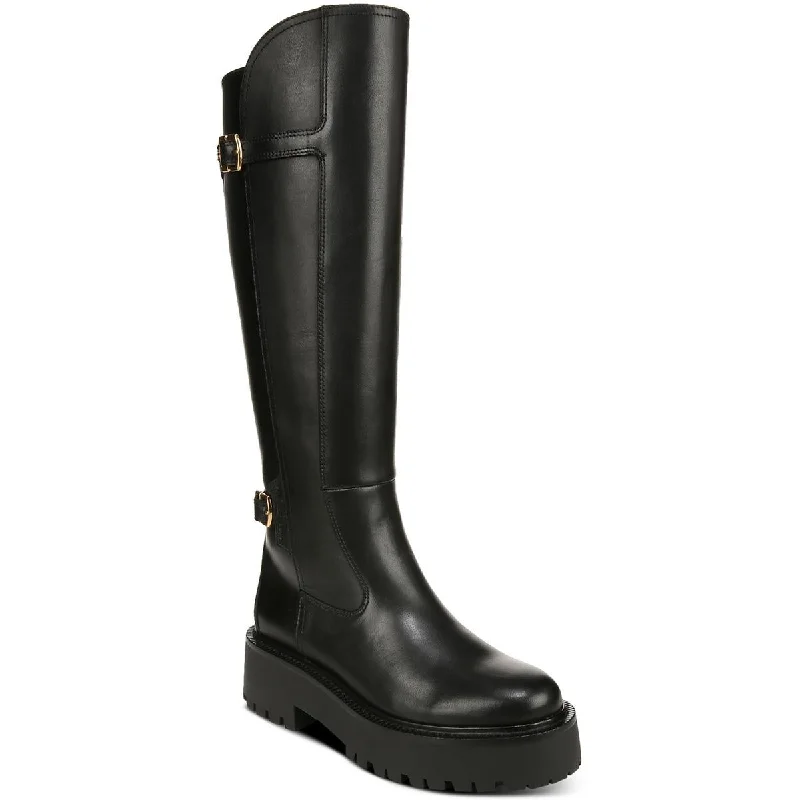 Womens Leather Block Heel Knee-High Boots Distressed Leather Shoe Style  